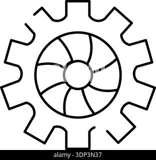 Icona dell'ingranaggio con le pale della ventola all'interno che rappresentano le impostazioni Illustrazione Vettoriale