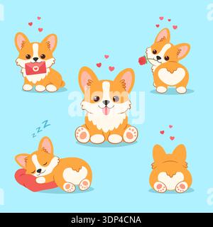 Carino Corgi Love pose Illustrazione Vettoriale