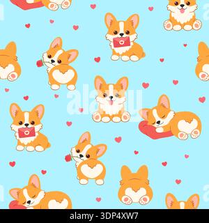 Carino motivo senza cuciture Corgi Valentine Illustrazione Vettoriale