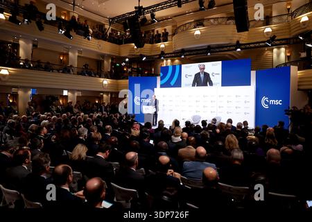 Monaco, Germania. 13 febbraio 2026. La cerimonia di apertura della 62a Conferenza sulla sicurezza di Monaco (MSC) si tiene a Monaco, Germania, il 13 febbraio 2026. La 62a Conferenza sulla sicurezza di Monaco è iniziata venerdì sullo sfondo delle tensioni transatlantiche più profonde e di un panorama geopolitico sempre più volatile. Crediti: Li Ying/Xinhua/Alamy Live News Foto Stock