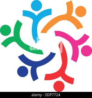 Modello di progettazione del logo della community per team o Groupsnetwork e design di icone social Illustrazione Vettoriale