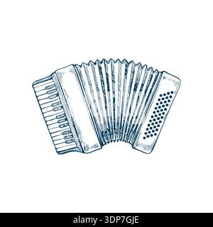Illustrazione a fisarmonica vintage con griglia audio dettagliata sul lato destro. Illustrazione Vettoriale