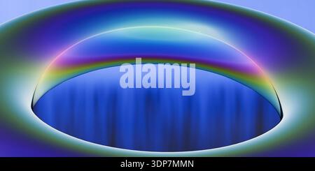 Un vivace anello astratto visualizza colori sfumati uniformi con riflessi di luce su sfondo blu. rendering 3d. Foto Stock