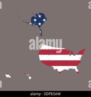 Bandiera degli Stati Uniti con mappa gli Stati Uniti d'America. Simbolo nazionale americano nei colori ufficiali. Icona modello. Sfondo vettore astratto Illustrazione Vettoriale
