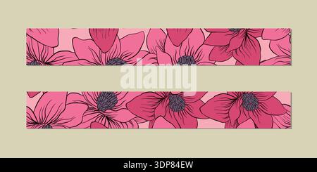 Illustrazione vettoriale di una serie di strisce decorative a nastro. Nastro per mascheratura, raso o corsage, nastro grsgrain, nastri adesivi per telai, scrapbooking Illustrazione Vettoriale