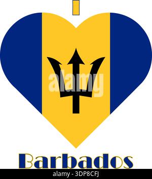 Grafica vettoriale della bandiera i Love Barbados. Comprendeva le parole i, un cuore contenente la bandiera delle Barbados e la parola Barbados Illustrazione Vettoriale