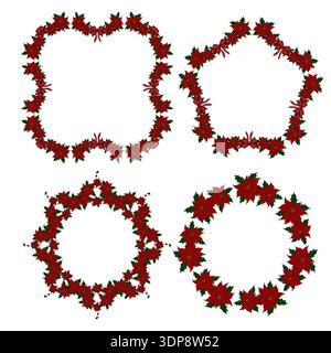 Set di ghirlande natalizie e decorazioni natalizie. Biglietti d'auguri, inviti, poster, pianificatori, clipart... Accogliente e allegra illustrazione invernale Foto Stock