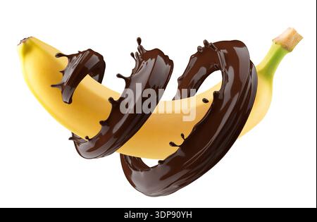 banana con cioccolato isolato su sfondo bianco. Foto Stock