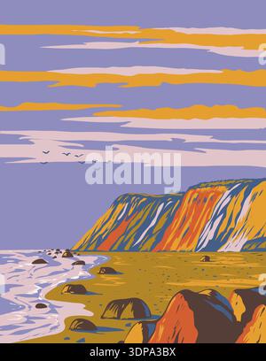 Poster art WPA di Gay Head Cliffs on Martha's Vineyard situato a sud di Cape Cod nella contea di Dukes, Massachusetts, Stati Uniti, realizzato in Works progetto A. Foto Stock