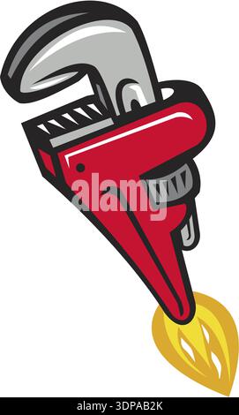 Immagine di un booster a razzo con chiave a tubo che si sta sfalsando su sfondo bianco isolato realizzato in stile retrò Foto Stock