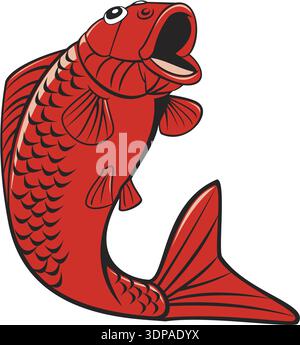 Illustrazione di un pesce trote jumping insieme all'interno della protezione con sunburst in background imposta all'interno di cresta fatto in stile cartoon Foto Stock