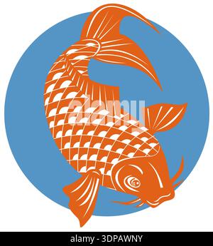 Illustrazione di un pesce carpa koi che salta in stile retrò Foto Stock