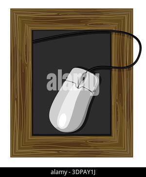 Immagine di una lavagna incorniciata con un mouse isolato su uno sfondo bianco in stile retrò Foto Stock