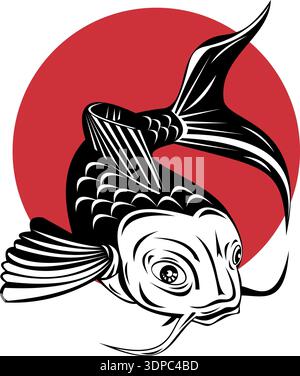 Illustrazione di un pesce carpa koi che salta in stile retrò Foto Stock