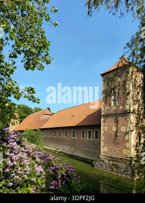 Castello Huelshoff, Havixbeck, Renania settentrionale-Vestfalia, Germania, Europa. Il castello di Huelshoff è il più tipico castello di fossati nella regione di Muenster a Ger Foto Stock