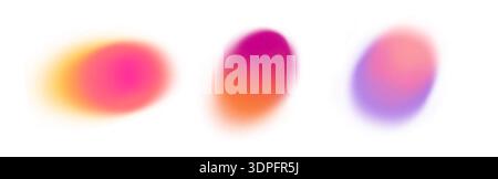 Set di forme e cerchi sfumati colorati. Set di elementi Blob. Sfumare la sfocatura rotonda, rosa, verde, viola purpureo. Illustrazione Vettoriale