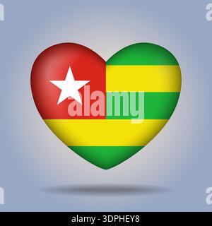 Pulsante cardiaco con bandiera Togo isolato su sfondo a gradiente di colore Illustrazione Vettoriale