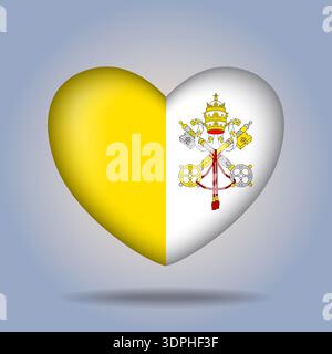 Pulsante cardiaco con bandiera della città del Vaticano isolato su sfondo a gradiente di colore Illustrazione Vettoriale