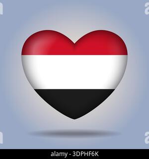 Pulsante cardiaco bandiera Yemen isolato su sfondo a gradiente di colore Illustrazione Vettoriale