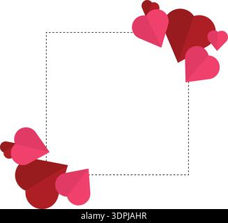 Sfondo cornice cuore di San Valentino – romantico modello bordo amore con cuori rosa rossi, biglietto d'auguri per matrimoni Social Media Post Design Illustrazione Vettoriale