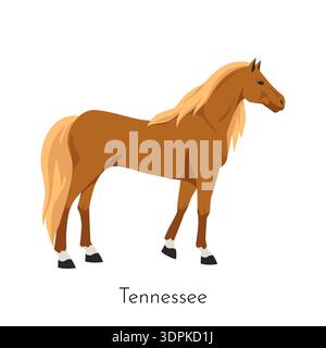 Cavallo del Tennessee. Razza equina pura. Dressage per animali domestici. Ippodromo o ranch occidentale. Mammifero pedigree. Galoppo stallone purosangue. Corsa equestre. Stalla agricola. Specie di orso. Animale domestico vettore Illustrazione Vettoriale