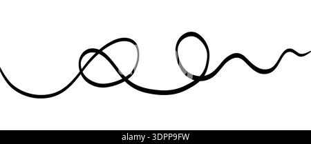 Il cavo aggrovigliato astratto squiggola formando una sfera di linee allentata. Passanti e sovrapposizioni sottili in filo nero per un effetto caotico dinamico, sfondo con logo o decorazioni a tema tecnologico. Illustrazione Vettoriale