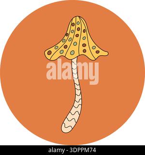 Cerchio adesivo con funghi Groovy retro Magic Illustrazione Vettoriale