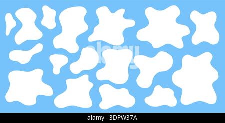 Forma a pozzetto con cornice blu e spruzzi d'acqua bianca all'interno. Set di elementi di sfondo vettoriali liquidi piatti per la progettazione grafica cornici coloranti e. Illustrazione Vettoriale