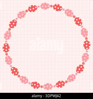 Graziosa cornice vettoriale di Pasqua con uova e fiori dipinti, bordo rosa e rosso per sfondi, striscioni e biglietti d'auguri Illustrazione Vettoriale