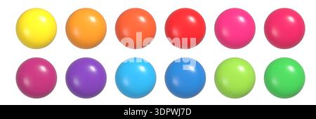Collezione realistica di palline lucide. Set di sfere colorate 3d con ombra Illustrazione Vettoriale