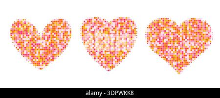 Raccolta di mezzitoni vettoriali con cuore punteggiato isolato su sfondo bianco. Illustrazione Vettoriale