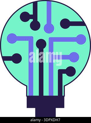 Adesivo con profilo a doodle con tecnologia ai blu e turchese con lampada. Icona Bright Flat Illustrazione Vettoriale
