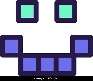 Adesivo blu e turchese con profilo a forma di scarabocchio e sorriso robotizzato. Icona Bright Flat Illustrazione Vettoriale