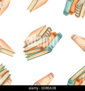 Pila di libri una vecchia copertina, pagine gialle. Set di letteratura, mucchio di libri di testo per l'istruzione. Bestseller di Encyclopedia. Illustrazione acquerello nella Foto Stock