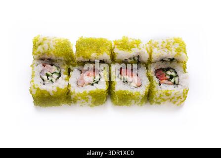 Quattro Sushi Rolls sono disposti in modo ordinato Foto Stock