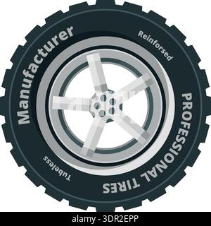 Ruota per auto elemento automobilistico realistico. Parte automatica Illustrazione Vettoriale