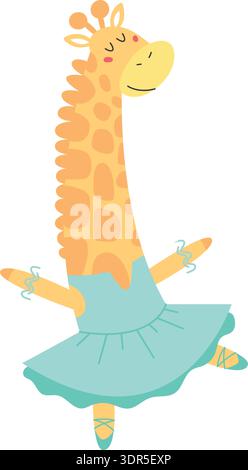 Carina giraffa in abito blu. Divertente animale danzante Illustrazione Vettoriale