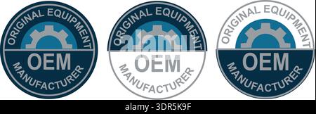Set di badge industriali OEM Original Equipment Manufacturer – etichetta di certificazione di fabbrica autentica per le parti automobilistiche, Mechanical Engineering Production S Illustrazione Vettoriale