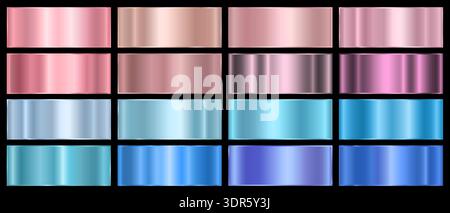 Set di sfumature metalliche in tonalità rosa e blu. Sfumatura metallica ed effetti lamina per il tuo progetto. Illustrazione Vettoriale