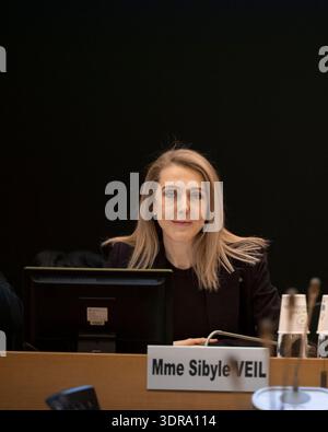 Parigi, Francia. 18 febbraio 2026. L'emittente radiofonica statale francese Sibyle Veil CEO di radio France durante un'audizione all'Assemblea nazionale francese a Parigi il 18 febbraio 2025.foto di Eliot Blondet/ABACAPRESS.COM Credit: Abaca Press/Alamy Live News Foto Stock