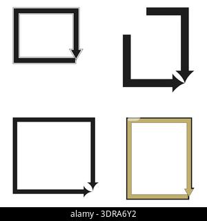 Cornici a freccia quadra. Forme rettangolari del puntatore. Bordo vettore direzionale. Elemento guida angolare. Illustrazione Vettoriale