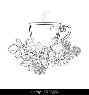Illustrazione del contorno di tazza di origano di tè. Illustrazione Vettoriale