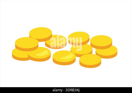 pile di monete d'oro, simbolo di ricchezza, fortuna e premi o progetti di design. Illustrazione Vettoriale