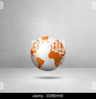 Globo mondiale, mappa arancione della terra, isolato sul bianco. Sfondo quadrato Foto Stock