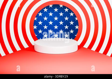 Sfondo bandiera americana circolare con piattaforma bianca su rosso Foto Stock