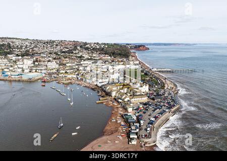 Immagine drone di Shaldon e Teignmouth sul fiume Teign nel Devon. Foto Stock