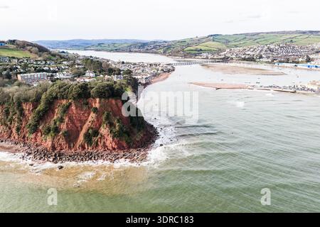 Immagine drone di Shaldon e Teignmouth sul fiume Teign nel Devon. Foto Stock