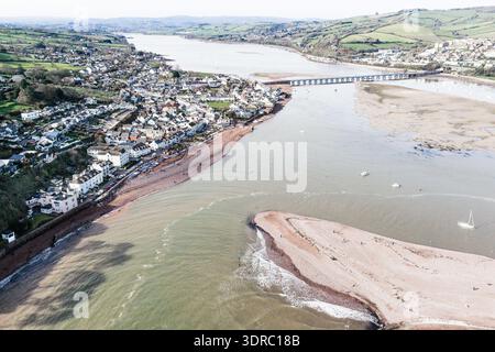 Immagine drone di Shaldon e Teignmouth sul fiume Teign nel Devon. Foto Stock