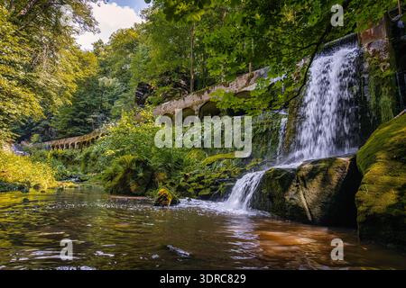 Vecchia centrale idroelettrica di Niezelgrund, cascata della gola di Lohmen Foto Stock