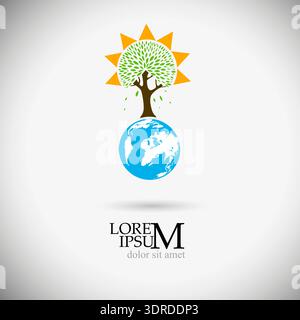 Logo natura albero e sole. Non ai, illustrazione vettoriale Illustrazione Vettoriale